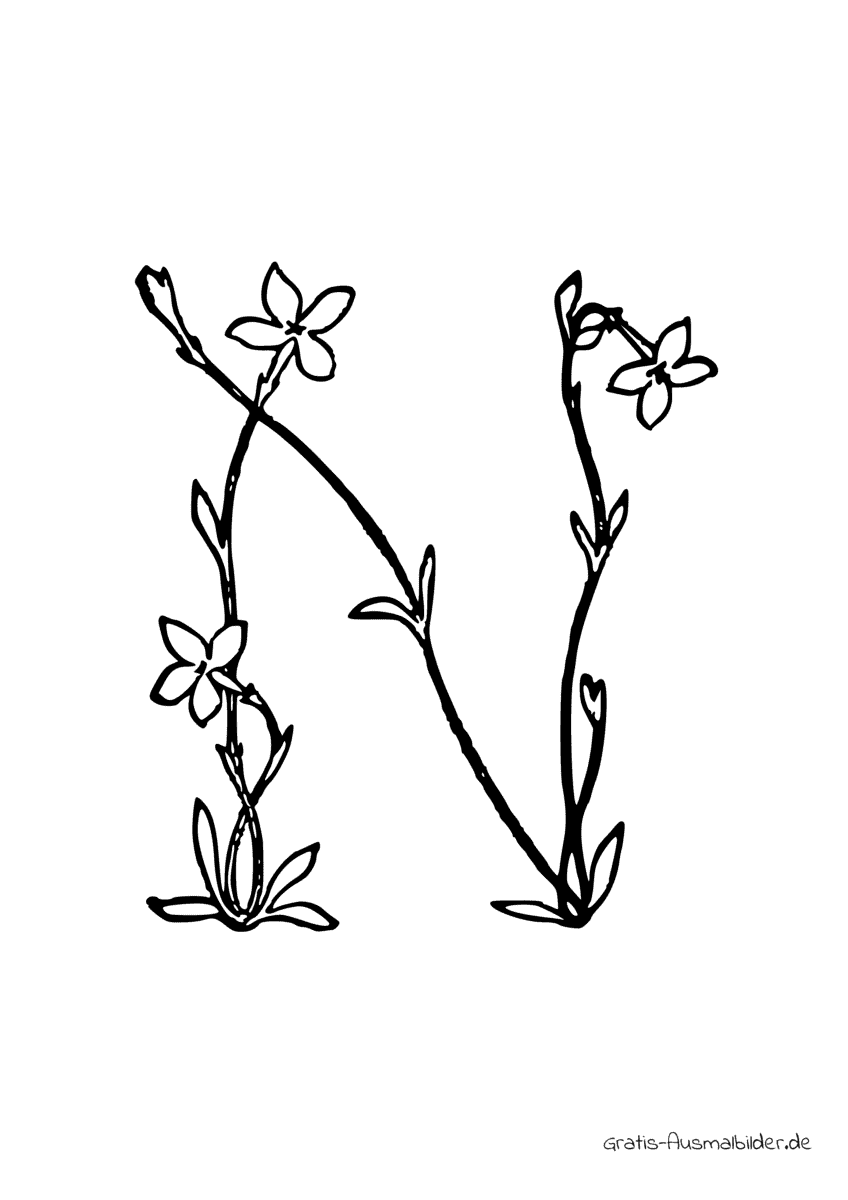 Ausmalbild N aus drei Blumen
