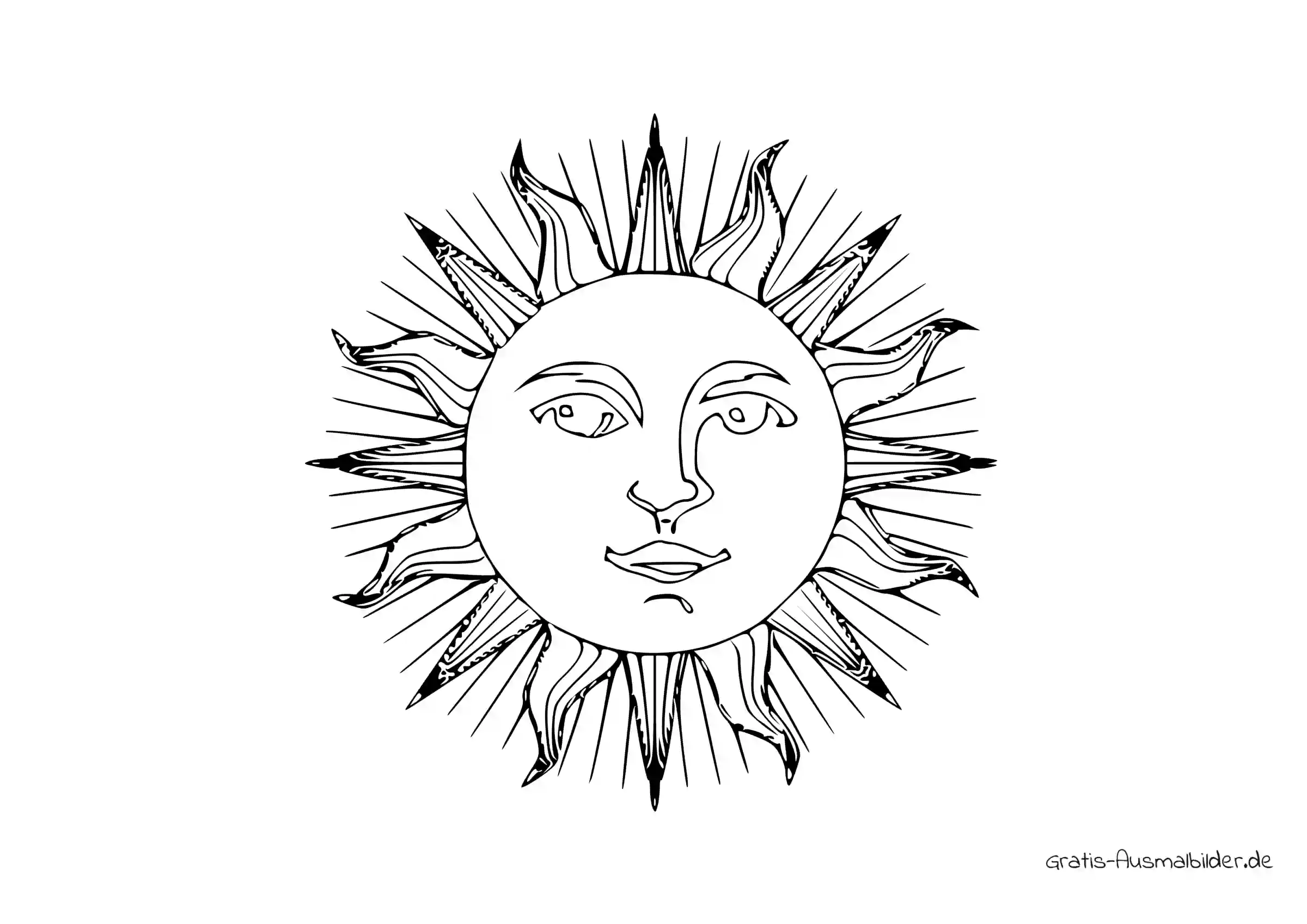 Ausmalbild Klassische Sonne mit Gesicht