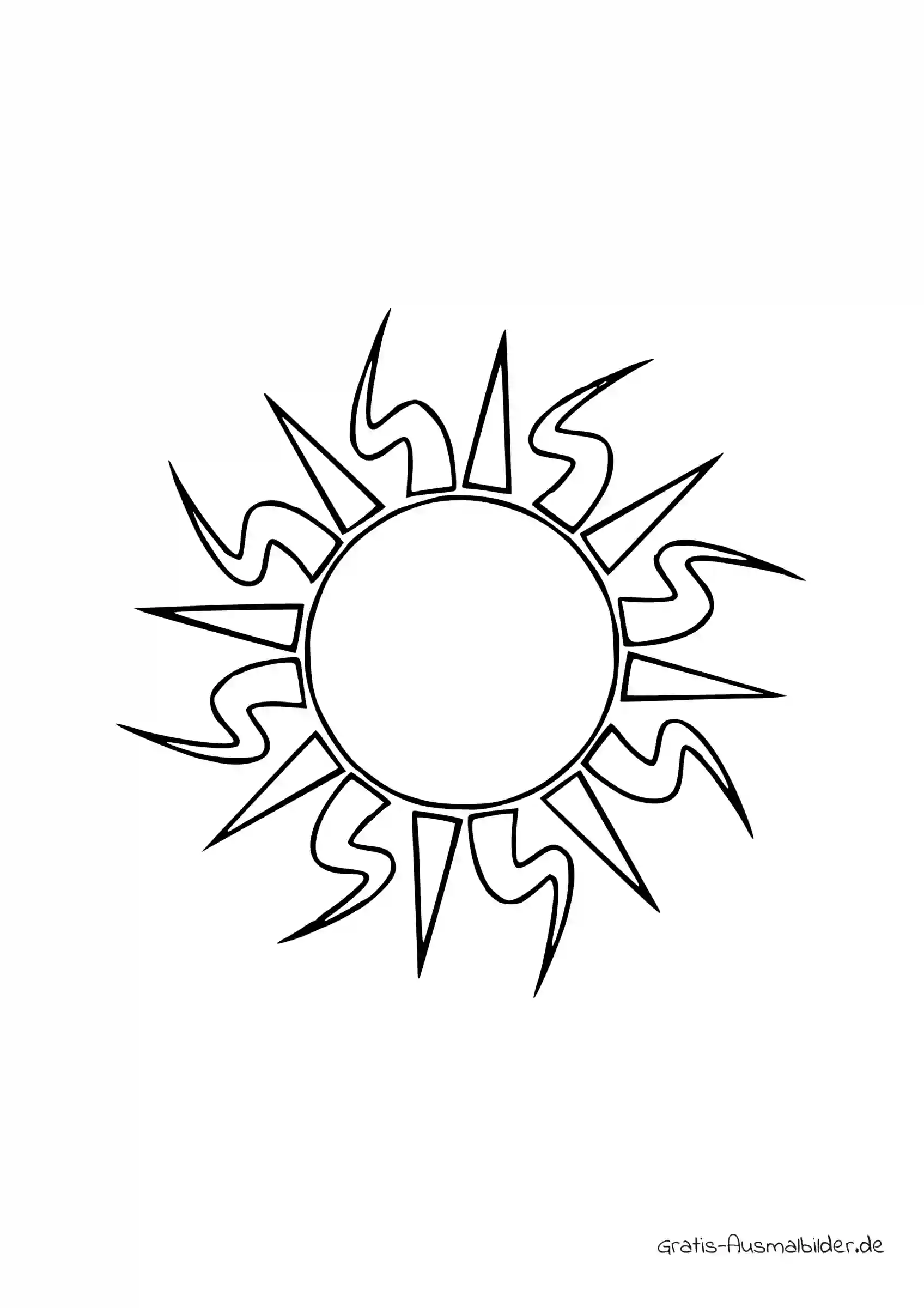 Ausmalbild Sonne mit spitzen Strahlen