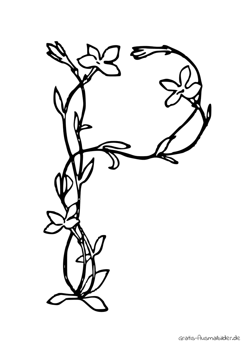 Ausmalbild P aus drei Blumen