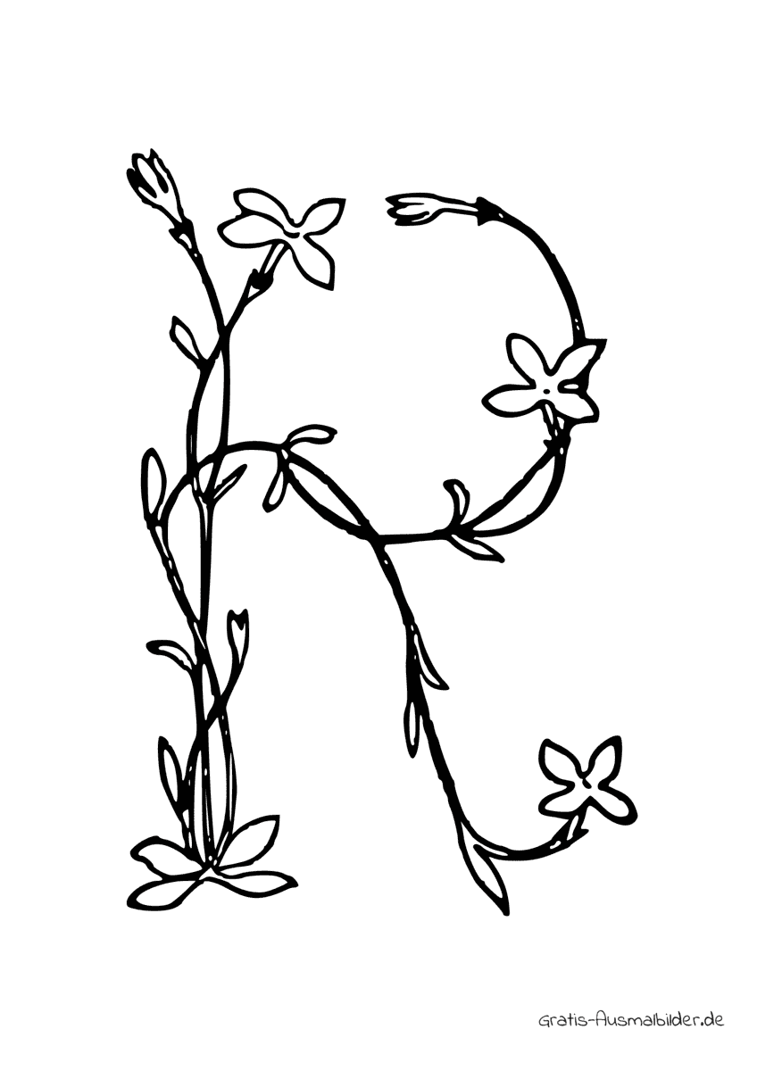 Ausmalbild R aus Blumen