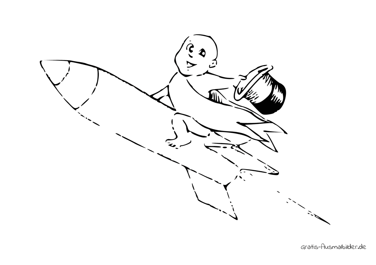 Ausmalbild Baby auf einer Rakete