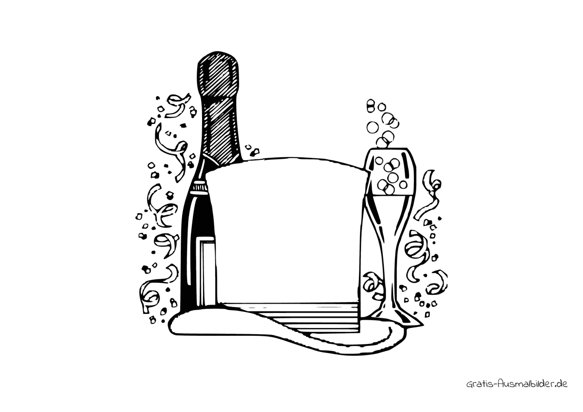 Ausmalbild Champagner mit Glas
