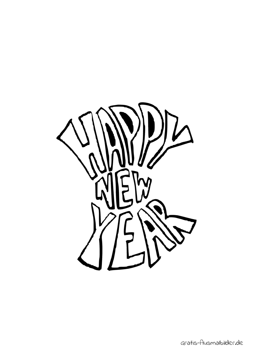 Ausmalbild Happy New Year Schriftzug