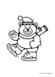 Ausmalbild Teddybär auf Schlittschuhen