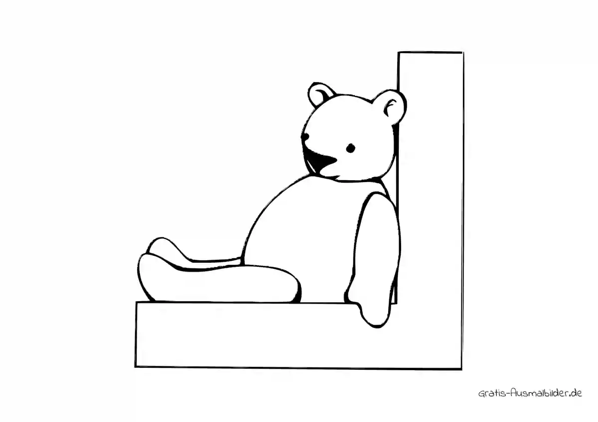 Ausmalbild Teddybär lehnt an einer Wand