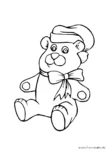Ausmalbild Teddybär mit Mütze und Schleife