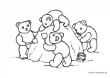 Ausmalbild Vier teddys im SAnd