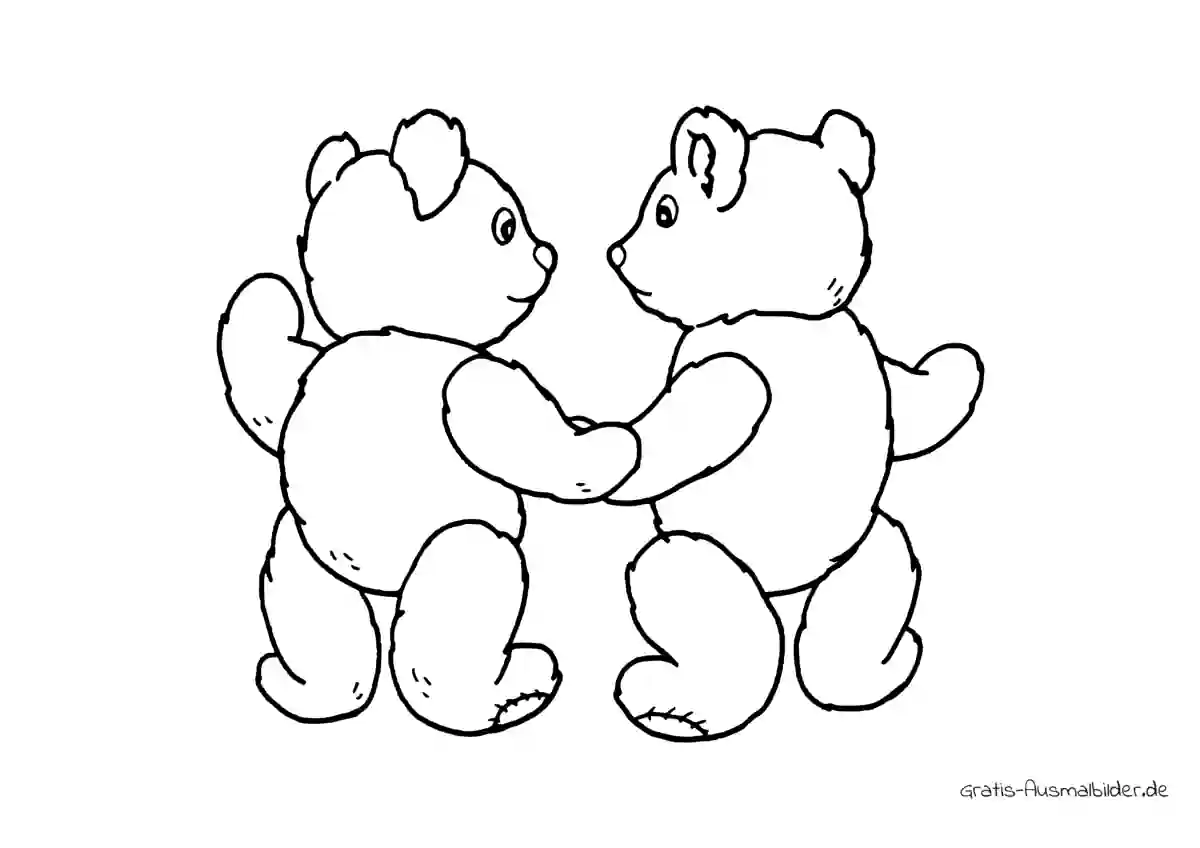 Ausmalbild Zwei Teddys halten Händchen