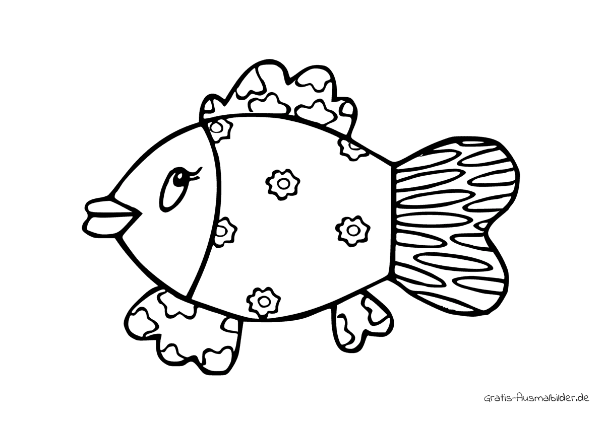 Ausmalbild Fischpuppe mit Blumen