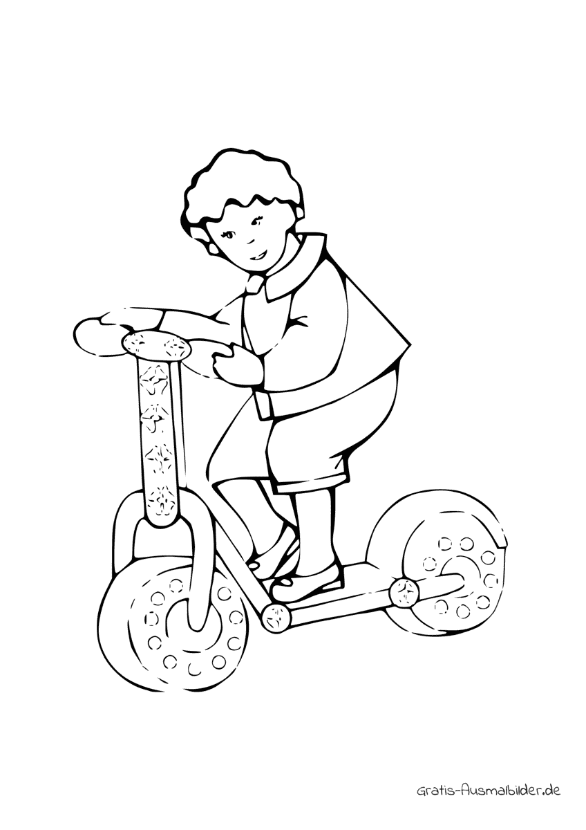 Ausmalbild Kind auf Dreirad