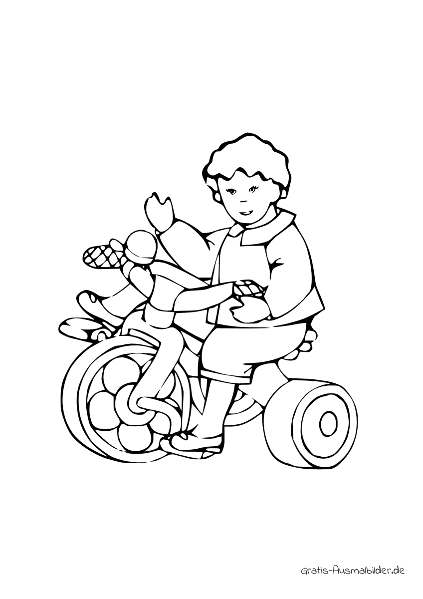 Ausmalbild Kind und Dreirad