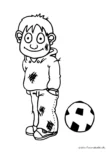 Ausmalbild Dreckiger Junge mit Fußball