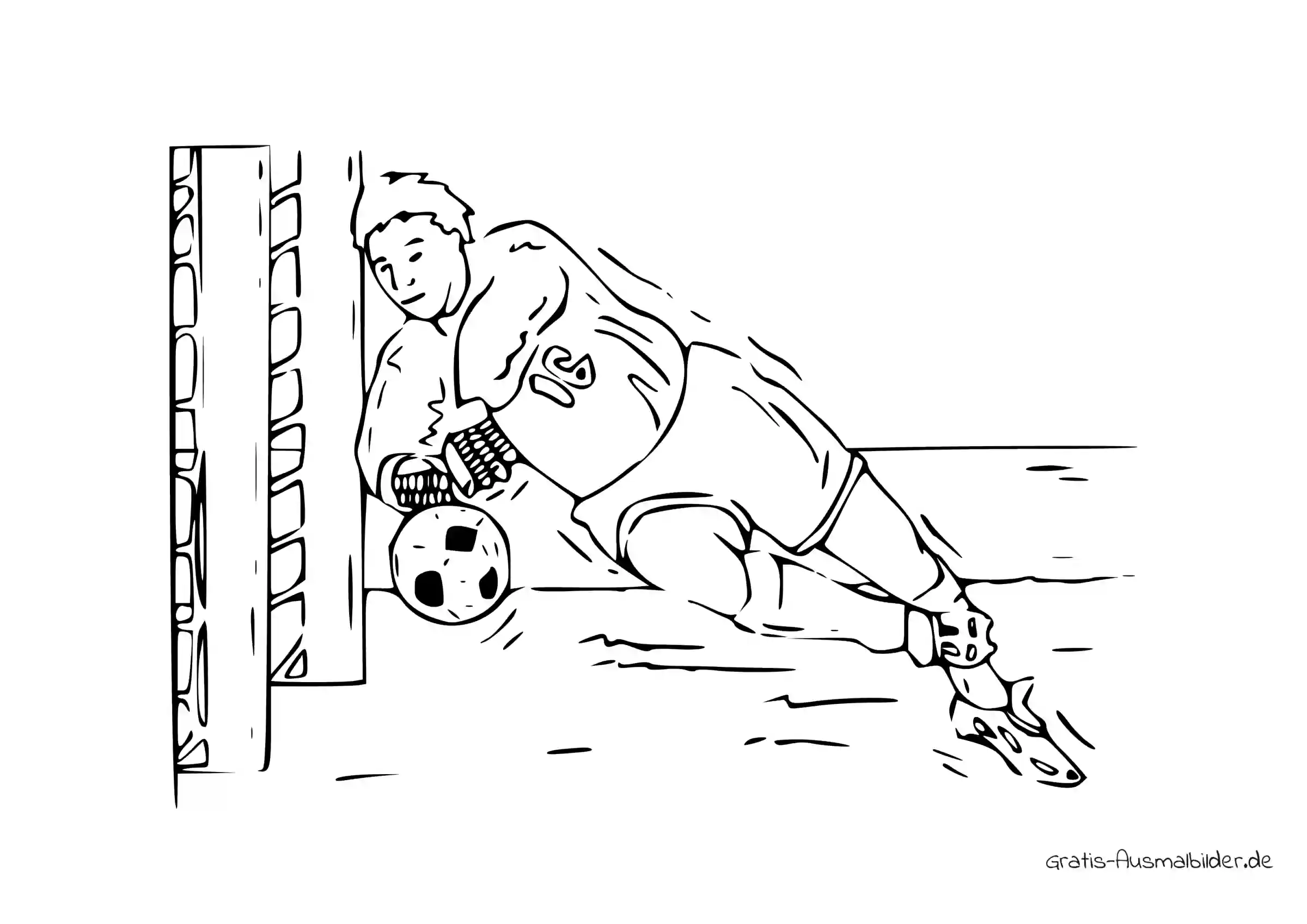 Ausmalbild Fußball Torwart hält den Ball