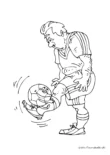Ausmalbild Fußballer klebt Ball am Fuß