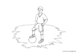 Ausmalbild Junge hält den Fußball mit dem Fuß