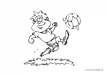 Ausmalbild Junge spielt Fußball auf dem Rasen