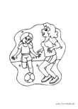 Ausmalbild Mutter mit Kind beim Fußball