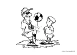 Ausmalbild Vater und Sohn spielen Fußball