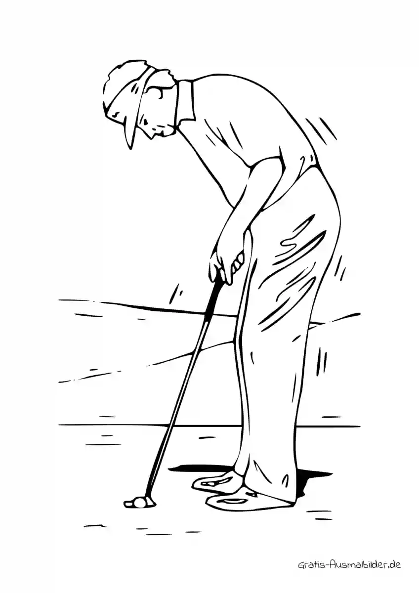 Ausmalbild Golfer beim Putten