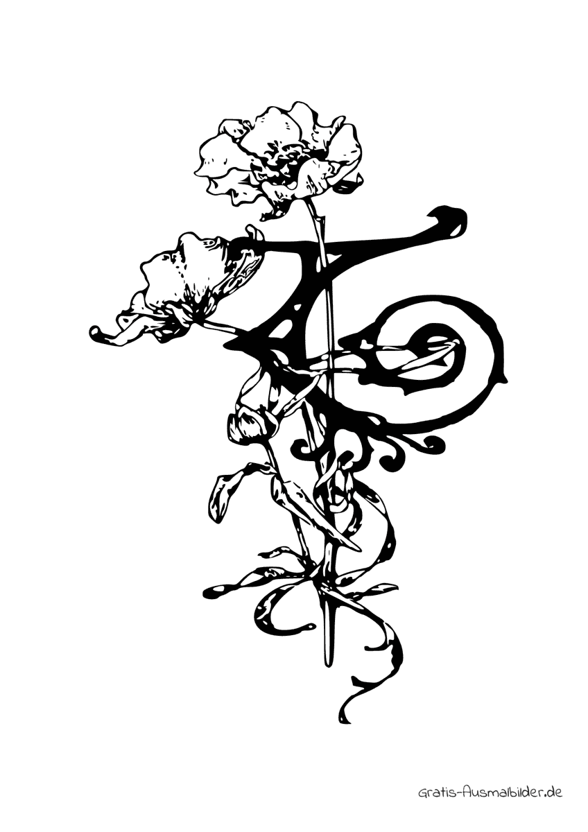 Ausmalbild T mit Blumen verziert elegant