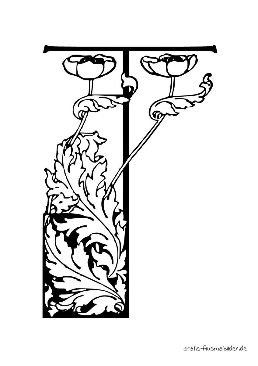 Ausmalbild T mit zwei Blumen