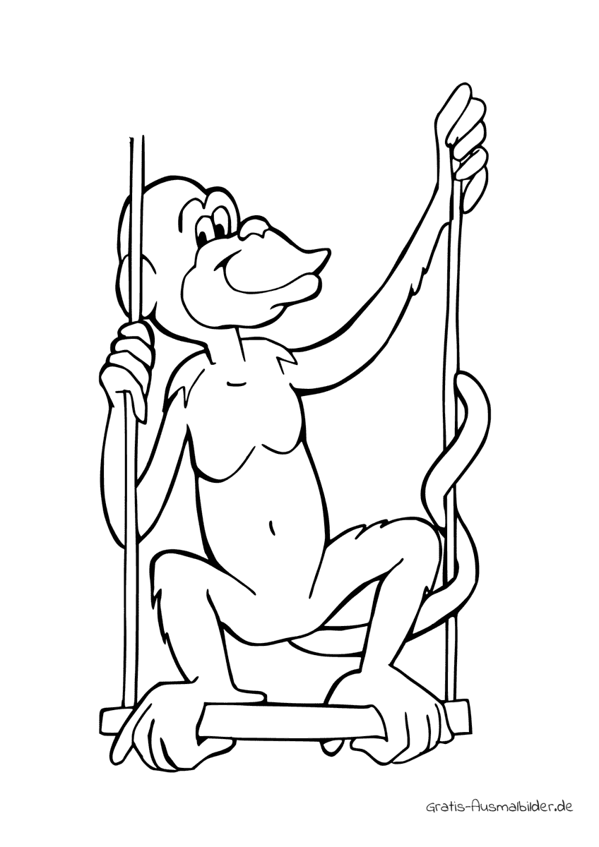Ausmalbild Affe auf einer Schaukel