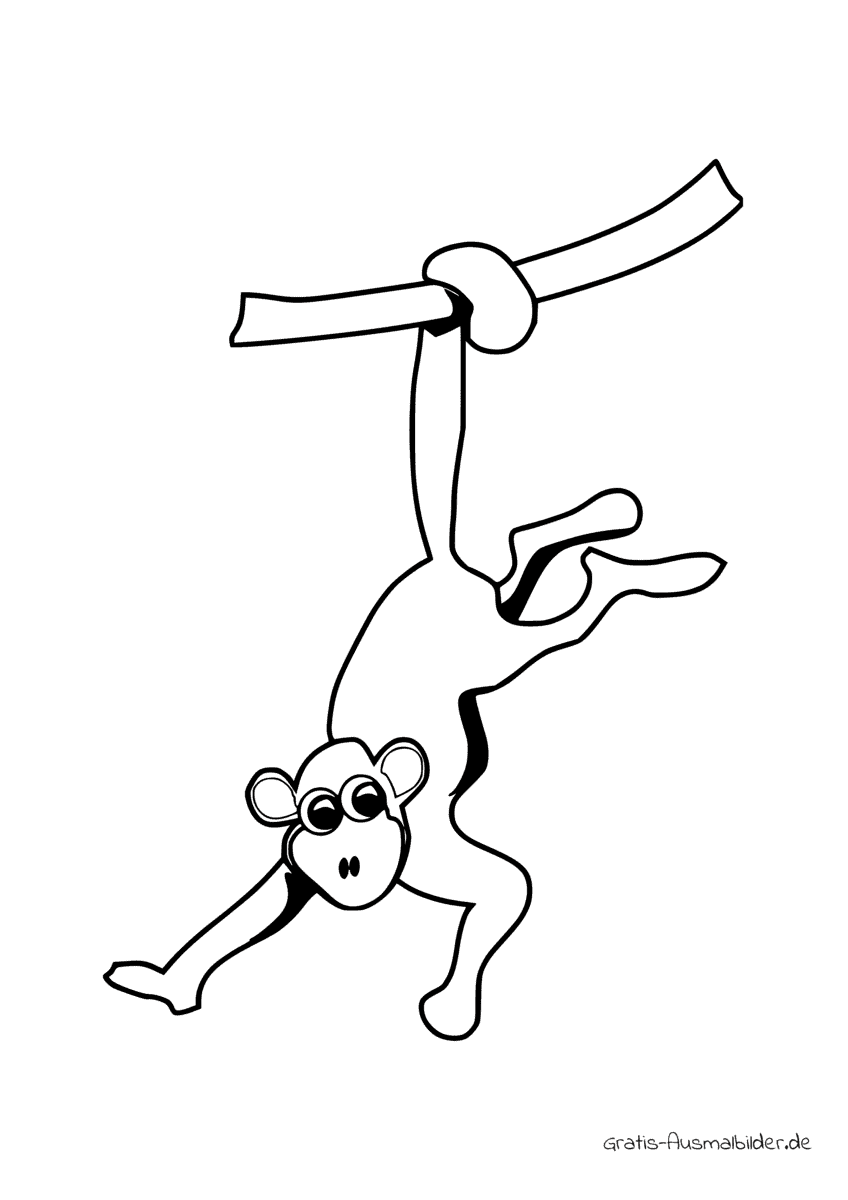 Ausmalbild Affe hängt am Baum