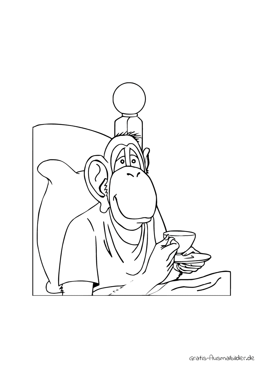 Ausmalbild Affe im Bett