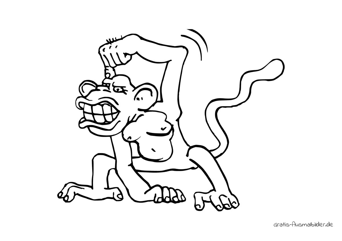 Ausmalbild Affe kratzt sich am Kopf