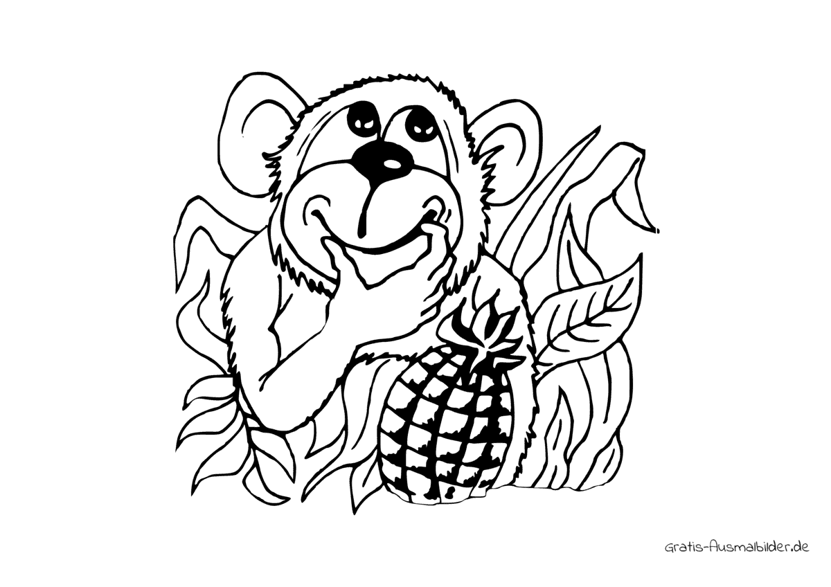 Ausmalbild Affe mit Ananas