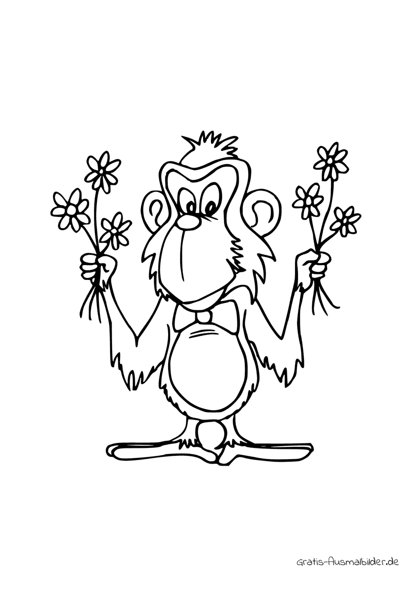 Ausmalbild Affe mit Blumen