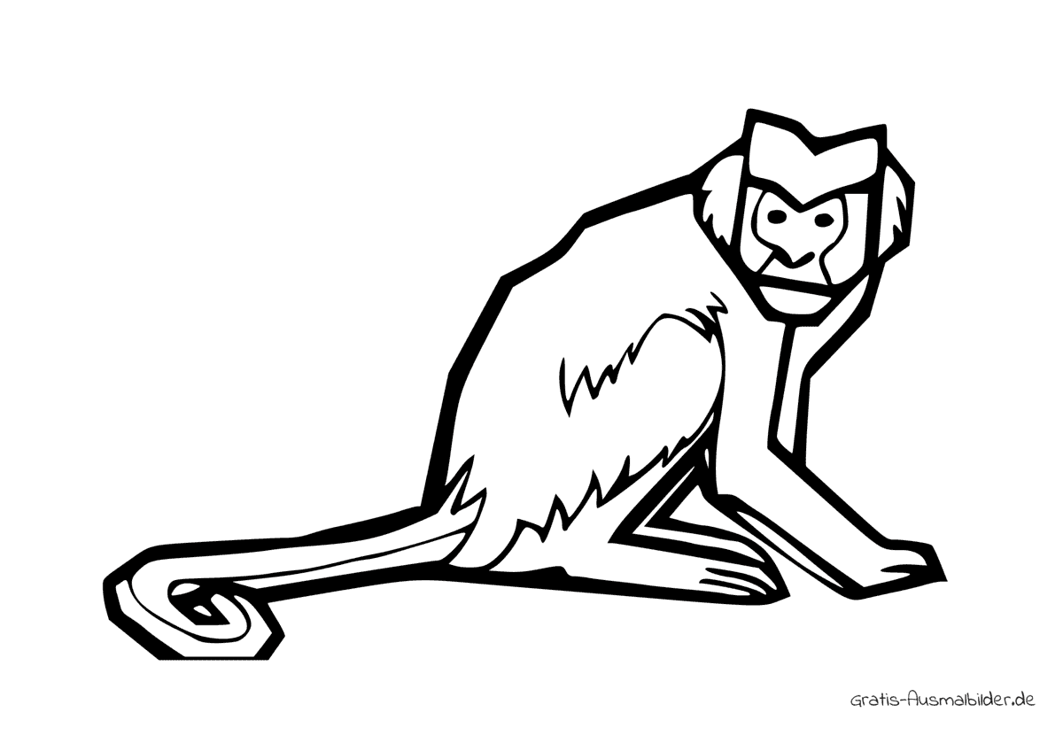 Ausmalbild Affe mit langem Schwanz