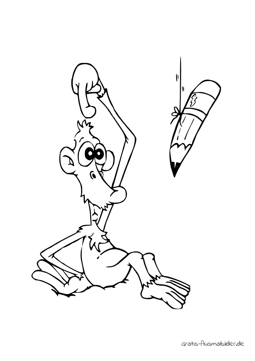 Ausmalbild Affe mit Stift