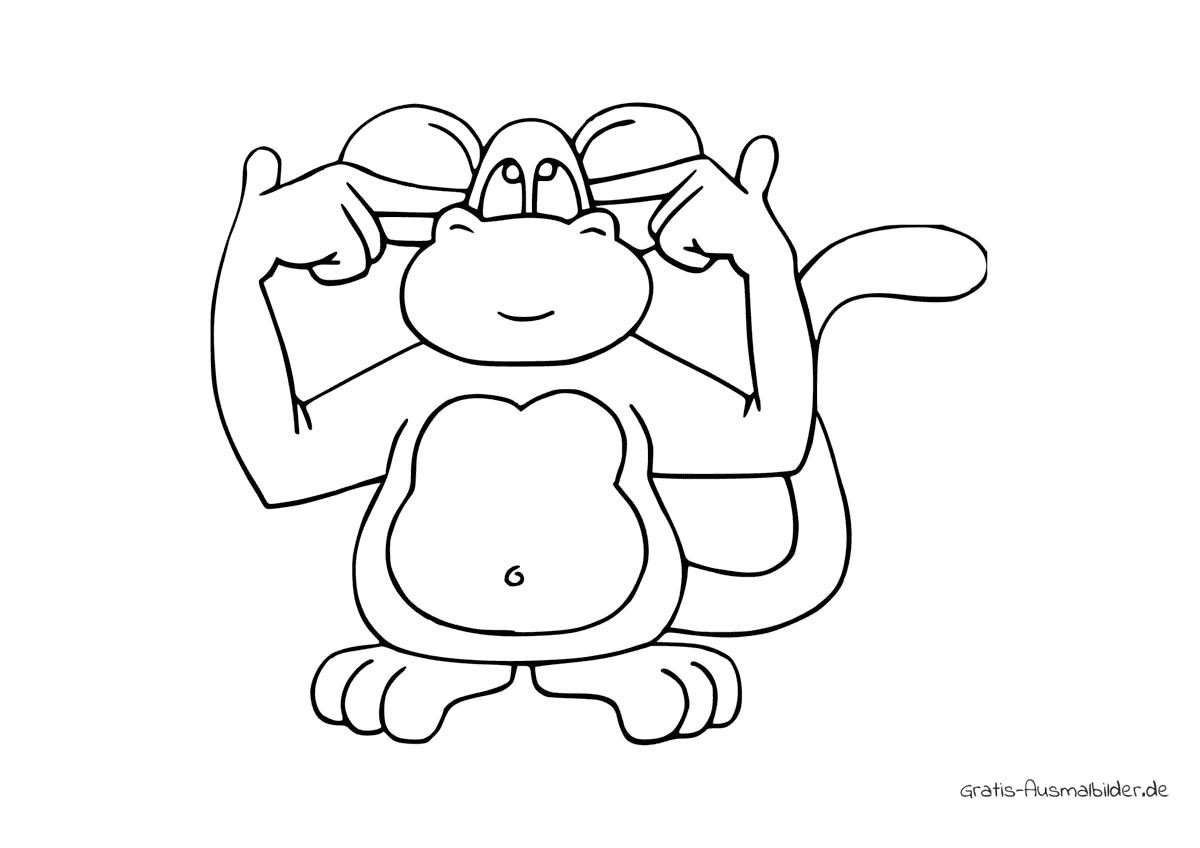 Ausmalbild Drei Affen - Affe hält sich die Ohren zu