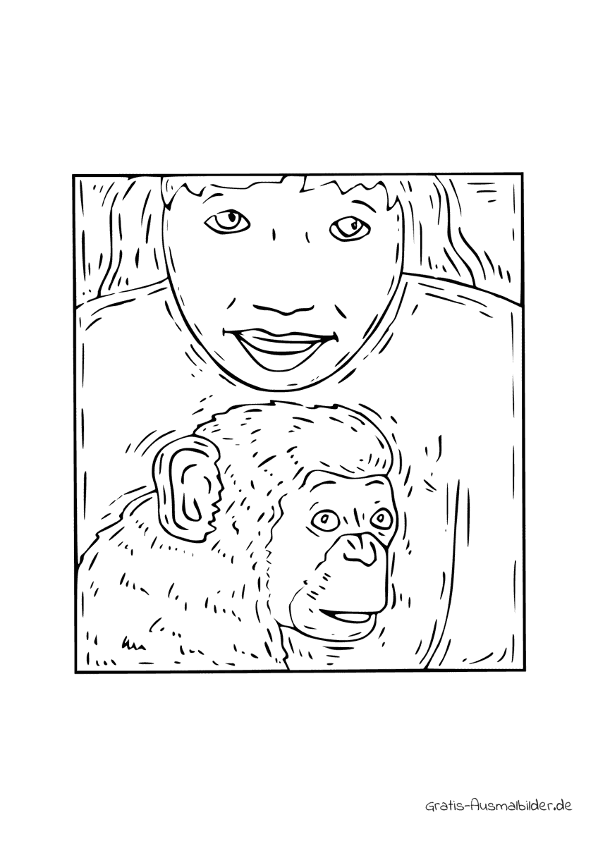 Ausmalbild Frau mit Affe