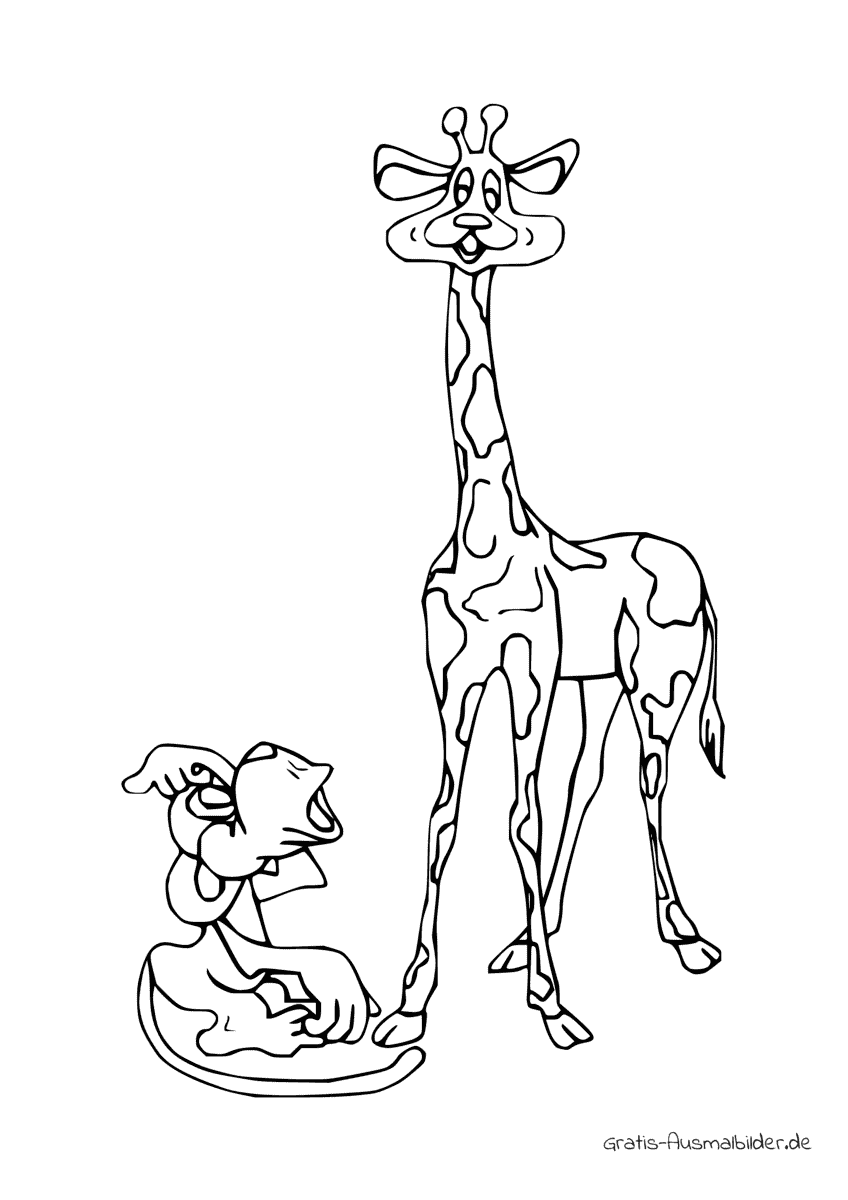 Ausmalbild Giraffe mit Affe