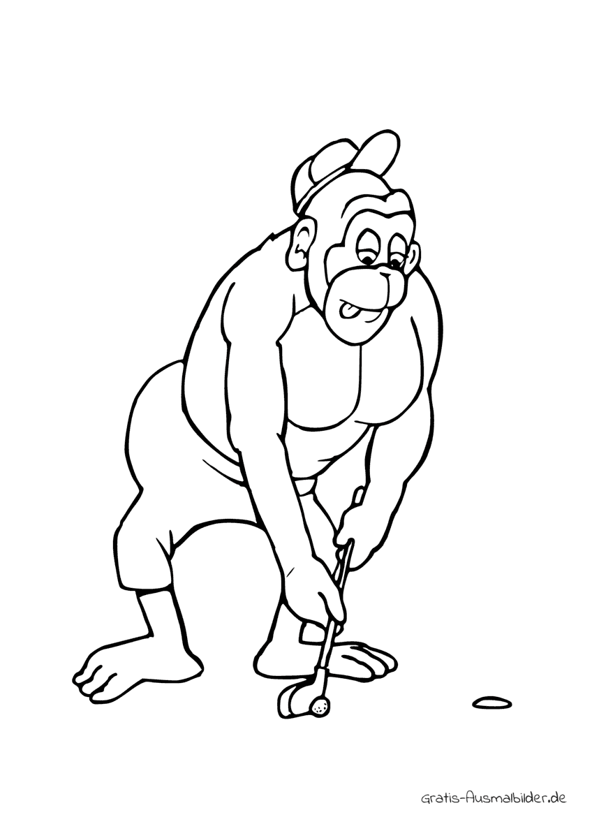 Ausmalbild Gorilla spielt Golf