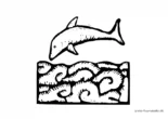 Ausmalbild Delphin springt über Wellen