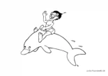 Ausmalbild Mann reitet einen Delphin