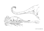 Ausmalbild Brachiosaurier mit langen Hälsen trinken