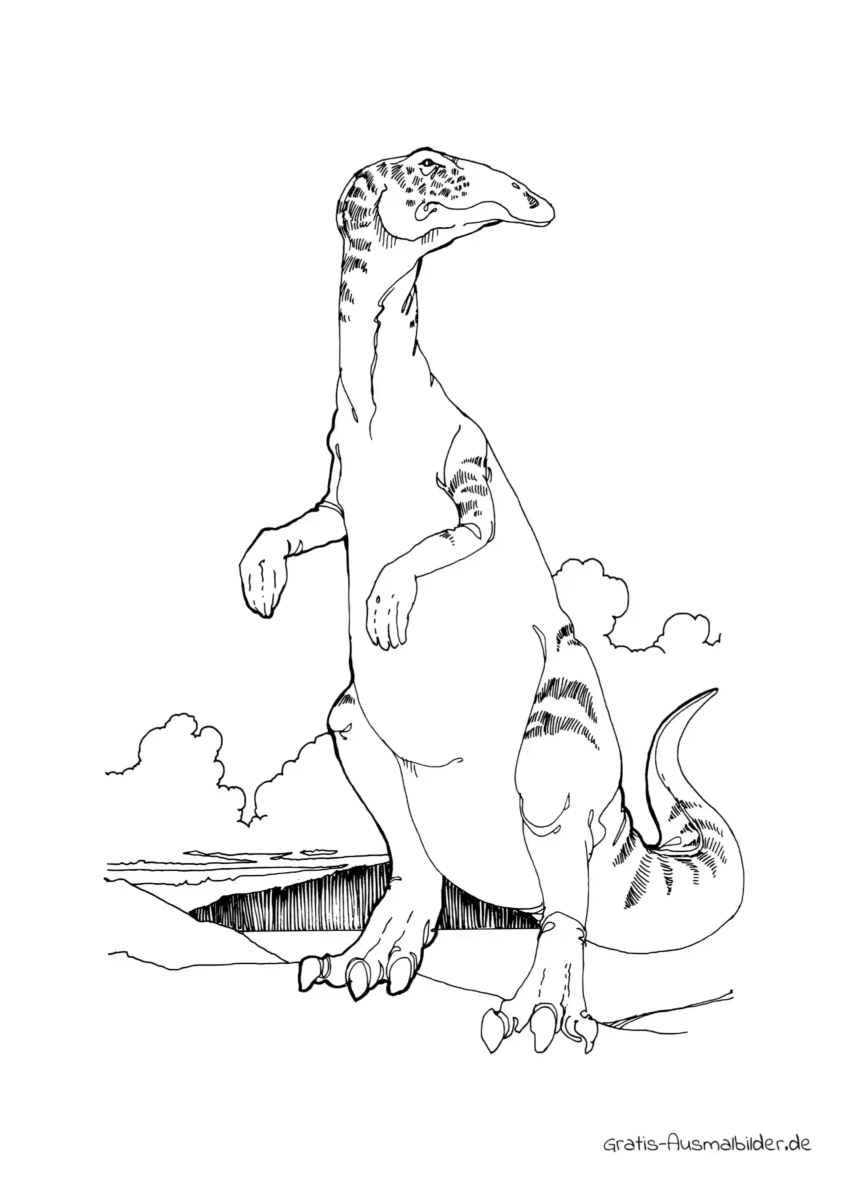 Ausmalbild Dino auf den Hinterbeinen