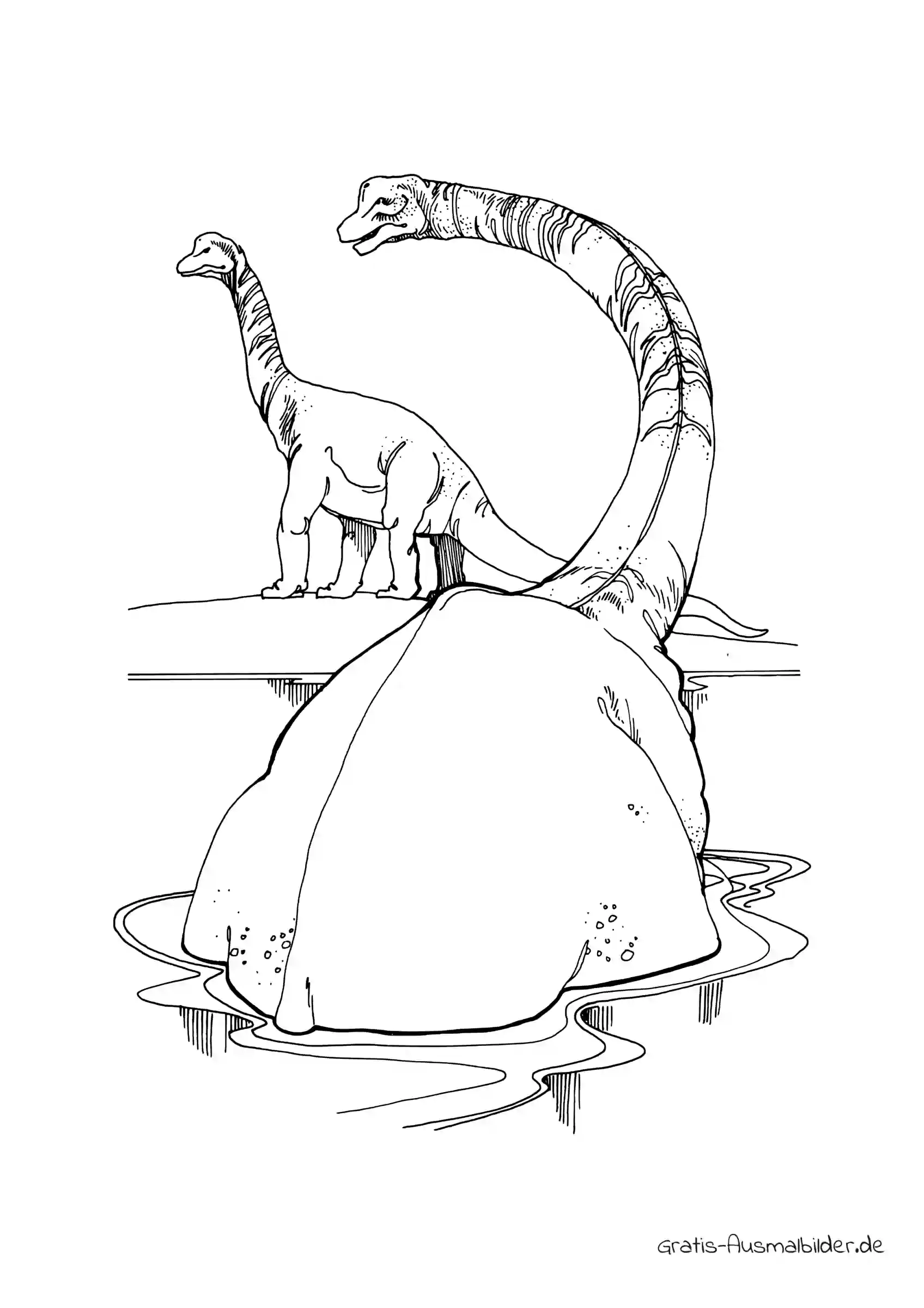 Ausmalbild Dino mit langem Hals im Wasser