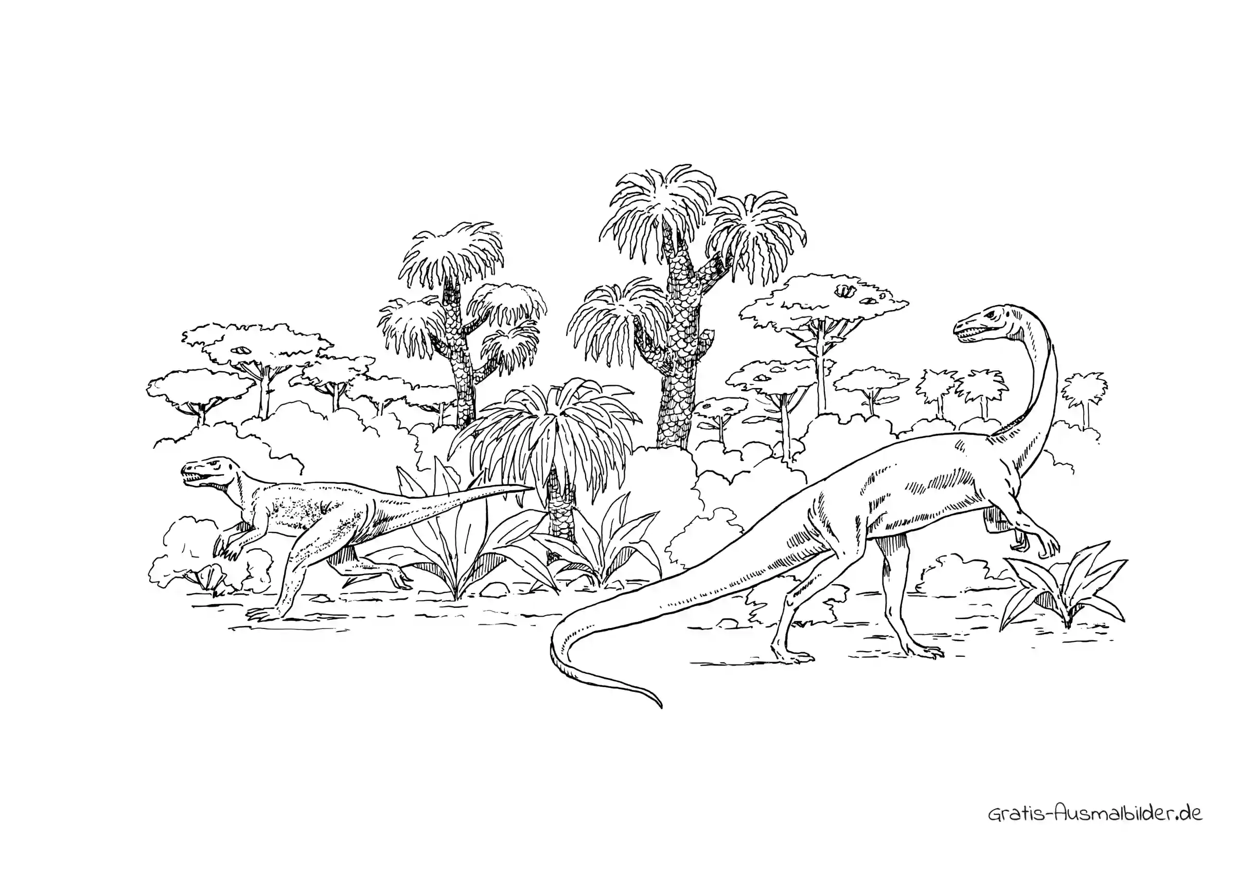 Ausmalbild Dino mit Pflanze