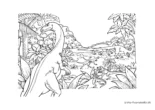 Ausmalbild Dinos im Wald