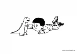 Ausmalbild Junge mit Dino