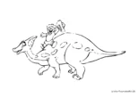 Ausmalbild Junge reitet auf Dino