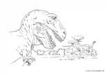 Ausmalbild T Rex jagt einen Saurier