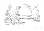 Ausmalbild T Rex mit Flugsauriern