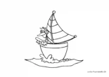 Ausmalbild Ente auf einem Boot